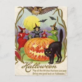 Cartão Postal De Festividades Witches Dancing Around Jack O' Lantern