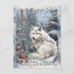 Cartão Postal De Festividades Wolf Winter Christmas