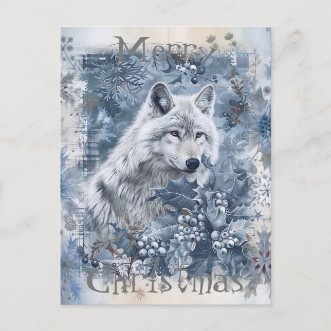 Cartão Postal De Festividades Wolf Winter Christmas (Frente)