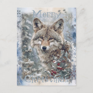 Cartão Postal De Festividades Wolf Winter Christmas