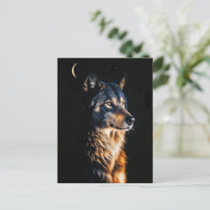 Cartão Postal De Festividades Wolf Wolves Crescent Moon Yule