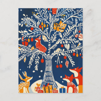 Cartão Postal De Festividades Wonderland de inverno, Cartão de animais, arte fol