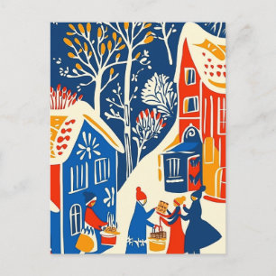 Cartão Postal De Festividades Wonderland de inverno, Mercado de inverno, Arte fo