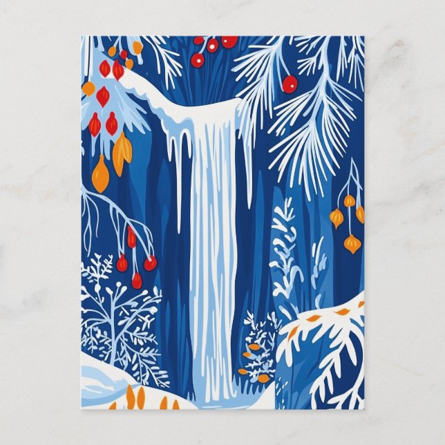Cartão Postal De Festividades Wonderland de inverno, Queda Congelada, Arte popul (Frente)