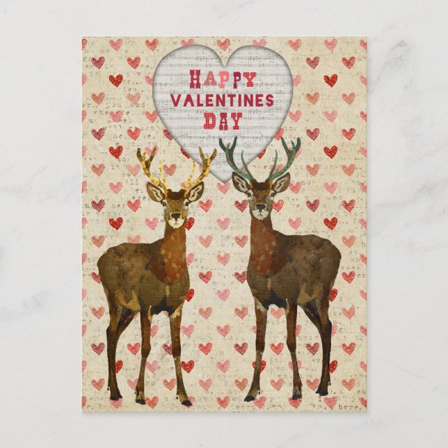 Cartão Postal De Festividades Woodsy Elk Valentines Day Postcard (Frente)