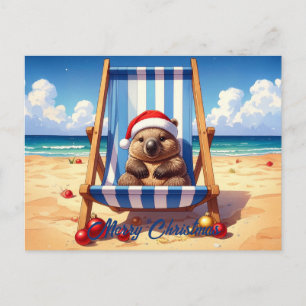 Cartão Postal De Festividades Wooly Wombat Santa hat Feliz Natal