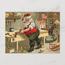 Cartão Postal De Festividades Workshop de Natal Vintage Santa Claus
