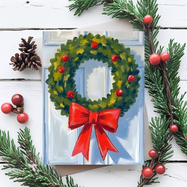 Cartão Postal De Festividades Wreath de Natal Arco Branco (Criador carregado)