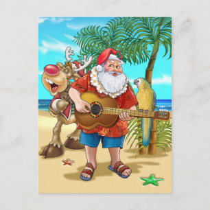 Cartão Postal De Festividades X-mas tropical, Papais noeis na praia