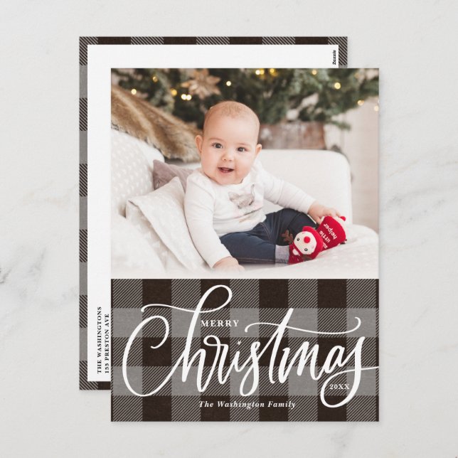 Cartão Postal De Festividades Xadrez de Cinza russa Foto de Natal feliz (Frente/Verso)