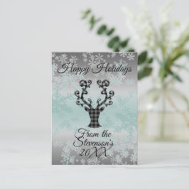 Cartão Postal De Festividades Xadrez Reindeer Snowflakes Natal Personalizado
