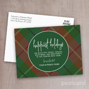 Cartão Postal De Festividades Xadrez Verde do Círculo de Natal Comercial - Mais