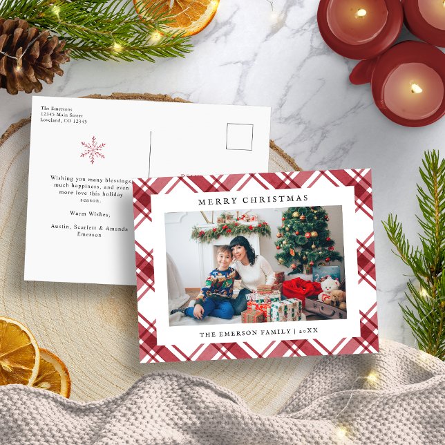 Cartão Postal De Festividades Xadrez Vermelha Natal (Christmas Red Plaid Holiday Postcard
)