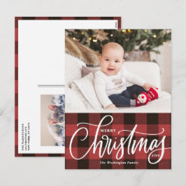 Cartão Postal De Festividades Xadrez Vermelha Russa Foto Feliz de Natal