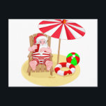 Cartão Postal De Festividades xmas Beach santa claus<br><div class="desc">papais noeis "santa claus" natal exmas "natal engraçado" "natal único" "branco verde vermelho" "bola de praia" areia quente e quente oceano sol bronzeado vazio neon florida ilha tropical</div>