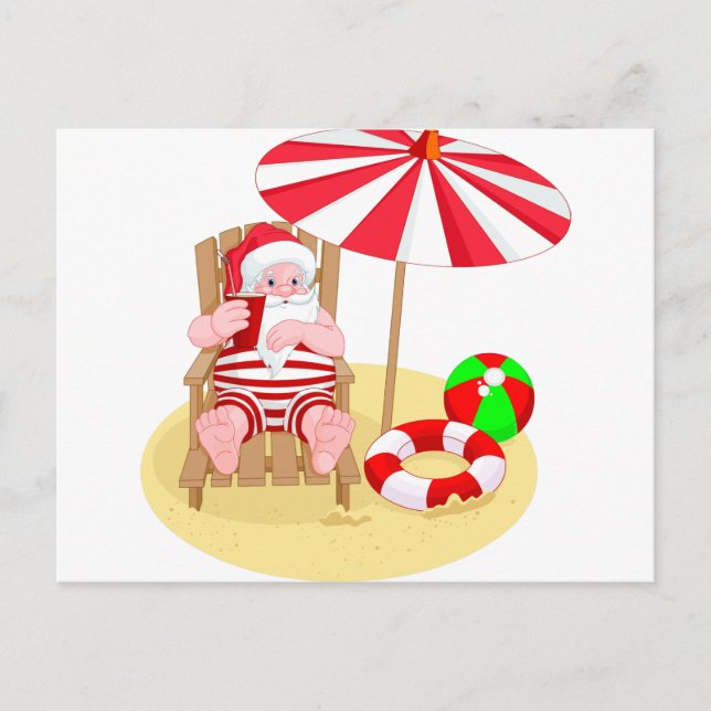 Cartão Postal De Festividades xmas Beach santa claus (Frente)