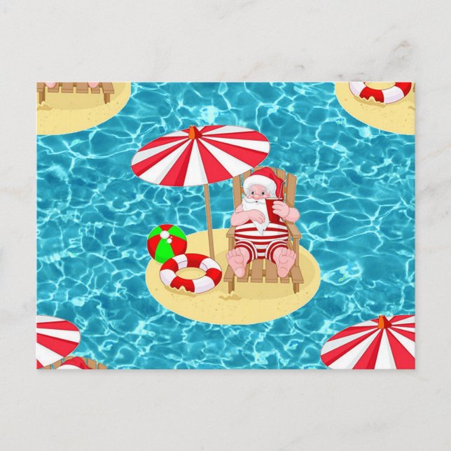 Cartão Postal De Festividades xmas Beach santa claus (Frente)