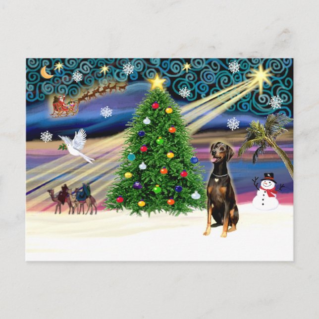 Cartão Postal De Festividades Xmas Magic-Doberman Blk-Natural (Frente)