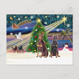 Cartão Postal De Festividades Xmas Magic-Doberman Pair