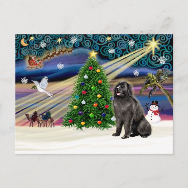 Cartão Postal De Festividades Xmas Magic-Newfie blksit (Frente)