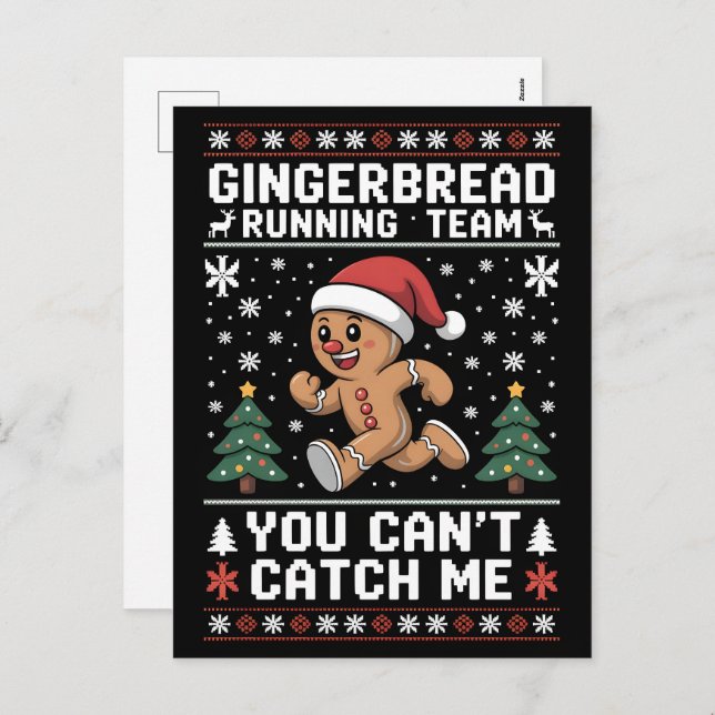 Cartão Postal De Festividades Xmax Running Gingerbread Man Costume, Running Team (Frente/Verso)