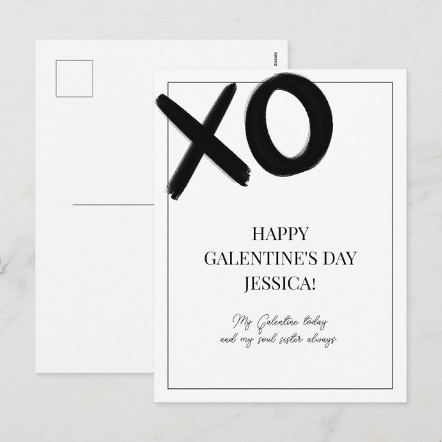 Cartão Postal De Festividades XOXO Black and White Bestie Name Galentine's Day (Frente/Verso)
