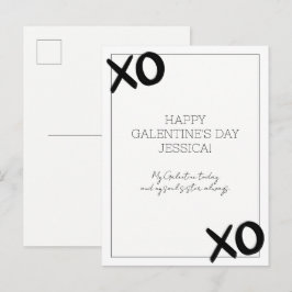 Cartão Postal De Festividades XOXO preto e branco Nome da Bestie Galentine Dia