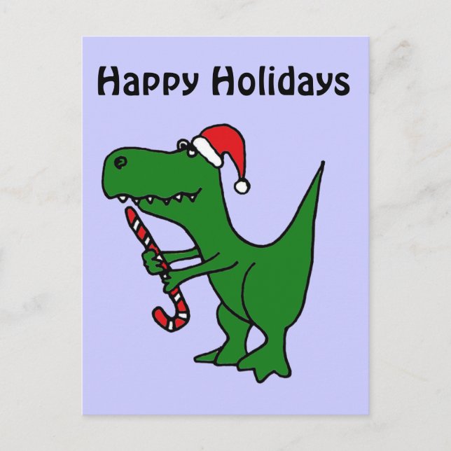 Cartão Postal De Festividades XX - Engraçado Dinossauro T-rex Vestindo Santa Hat (Frente)