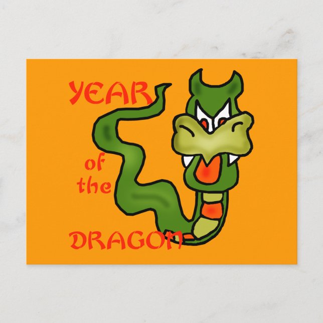 Cartão Postal De Festividades Year of the Dragon with Cartoon Dragon (Frente)