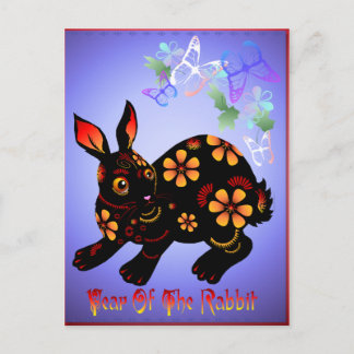 Cartão Postal De Festividades Year Of The Rabbit in Black  Postcard