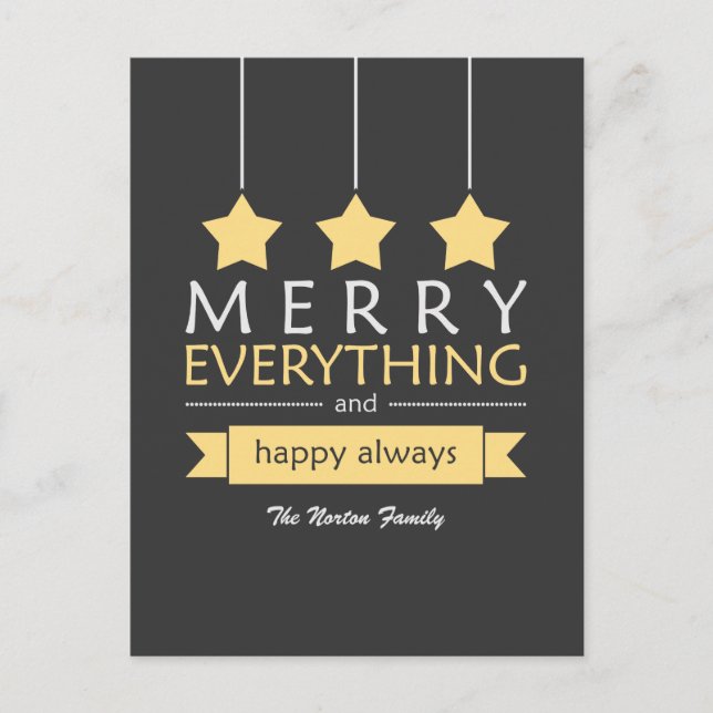 Cartão Postal De Festividades Yellow and Gray Merry Everything Holiday (Frente)