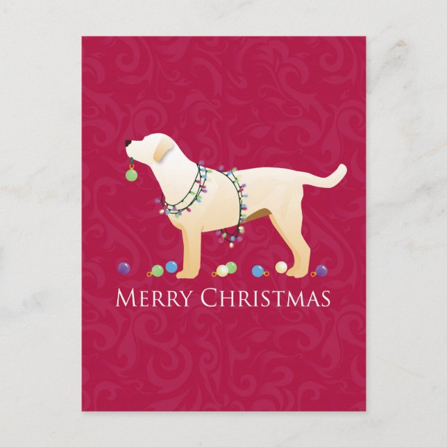 Cartão Postal De Festividades Yellow Labrador Retriever Feliz Design de Natal (Frente)