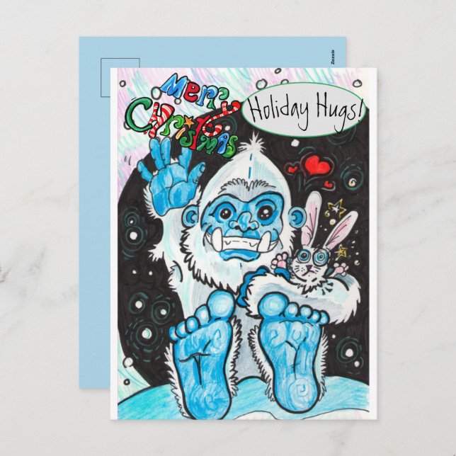 Cartão Postal De Festividades Yeti Holiday Hugs (Frente/Verso)