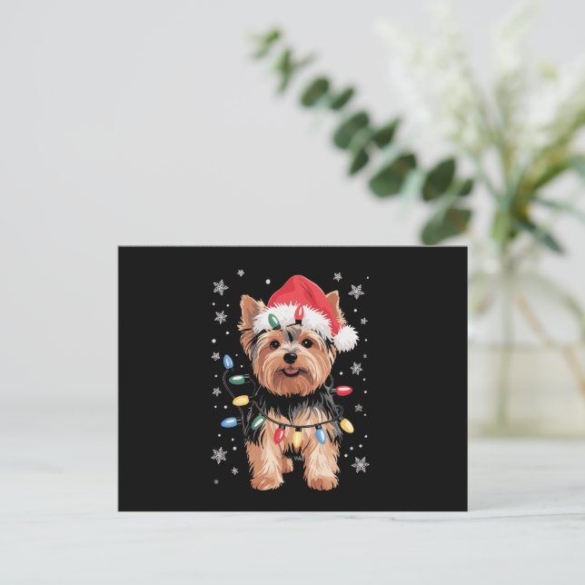 Cartão Postal De Festividades Yorkie Natal Cachorro Longo Presente de Natal (Em pé/Frente)