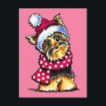 Cartão Postal De Festividades Yorkie Winter Scarf Polka Dots<br><div class="desc">Click "Read more" for how to change background colors.Yorkie winter themed art that makes unique winter holiday greetings, gifts and decor. Art & design by Andie of Off-Leash Art™. To change the background color, click the orange "customize it!" button below the product image, then on the toolbar on the right...</div>