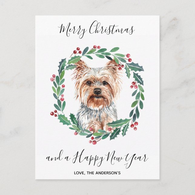 Cartão Postal De Festividades Yorkshire Terrier Dog Elegant Felry Christmas (Frente)