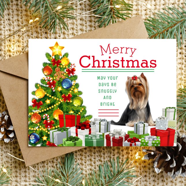 Cartão Postal De Festividades Yorkshire Terrier Natal Saudação (Yorkshire Terrier Christmas Greeting Holiday Postcard - )