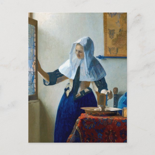 Cartão Postal De Festividades Young Woman with a Water Pitcher by Vermeer (Frente)