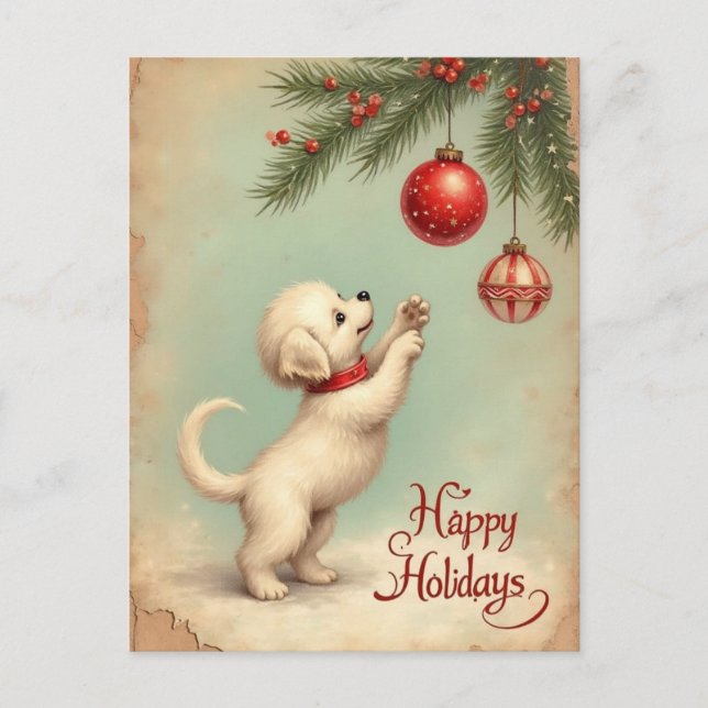 Cartão Postal De Festividades Your Own Text Season’s Greetings Puppy Postcard (Frente)