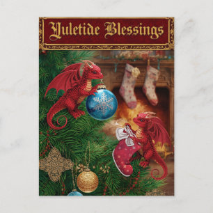 Cartão Postal De Festividades Yuletide Blessings Fantasy Dragon
