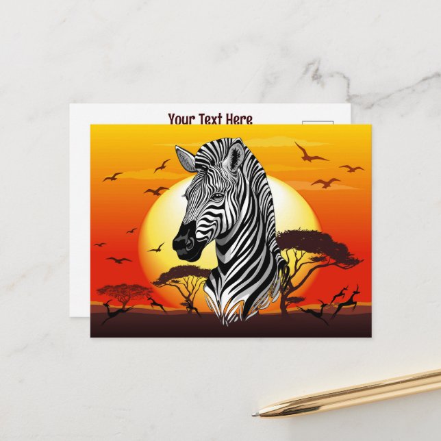 Cartão Postal De Festividades Zebra African Savanna Wild Animal (Frente/Verso In Situ)
