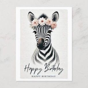 Cartão Postal De Festividades Zebra Elegante com Cartão de Aniversário da Coroa 