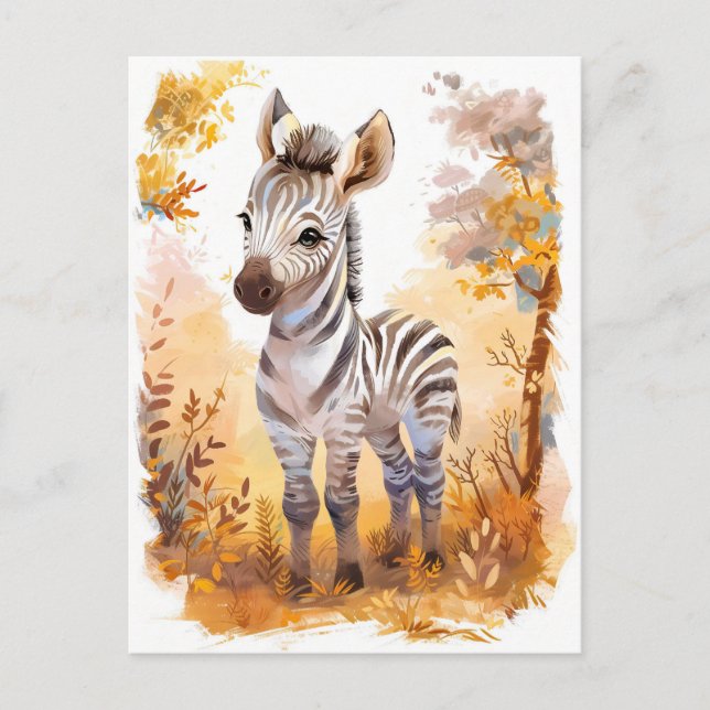Cartão Postal De Festividades Zebra Foal no Outono Grassland (Frente)