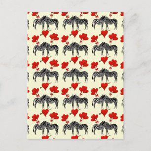 Cartão Postal De Festividades Zebras e namorados românticos do coração do amo