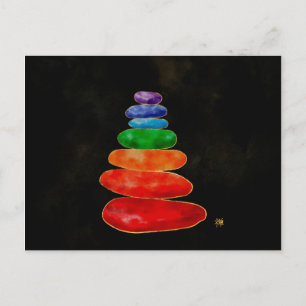 Cartão Postal De Festividades Zen Pebbles Chakras - Aquarela e Dourado