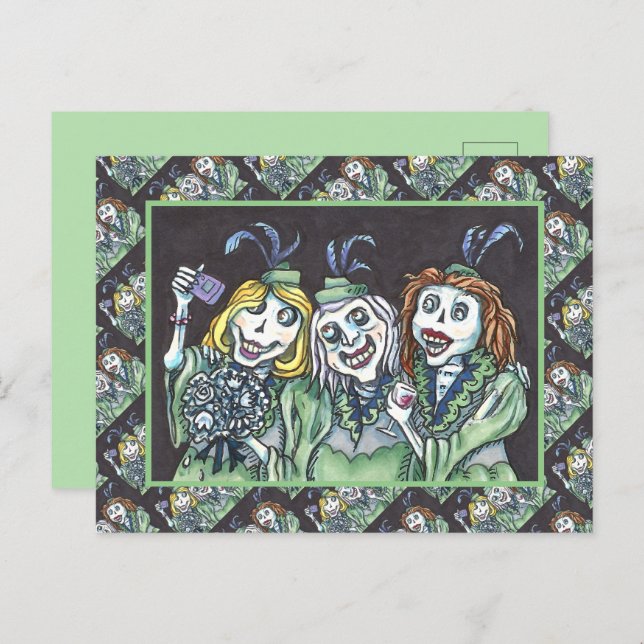 CARTÃO POSTAL DE FESTIVIDADES ZOMBIE BRIDESMAIDS AMÁVEL TOMANDO UMA SELFIE (Frente/Verso)