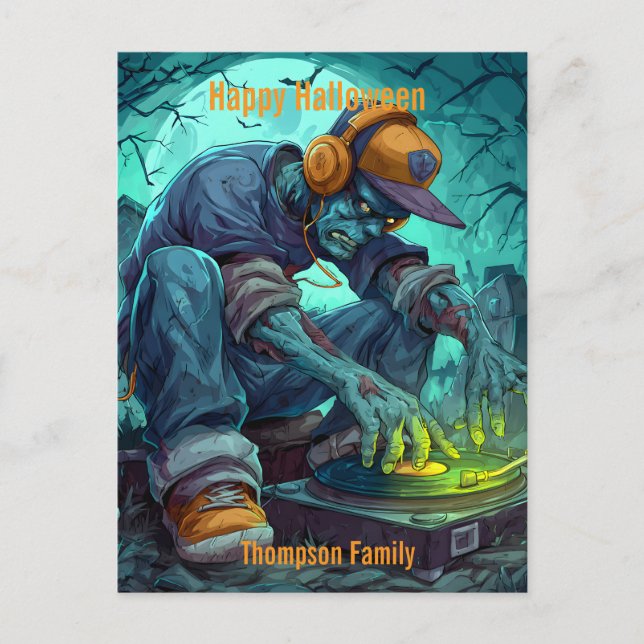 Cartão Postal De Festividades Zombie DJ Rave Halloween Party Vibibes (Frente)