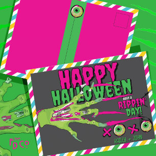 Cartão Postal De Festividades Zombie Zombie Feliz Halloween XOXO!