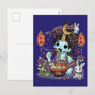 Cartão Postal De Festividades Zumbi da Lua comendo Ramen
