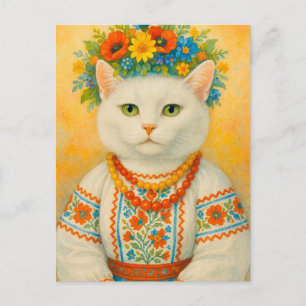 Cartão postal de Flor Ucraniano de Gato Branco
